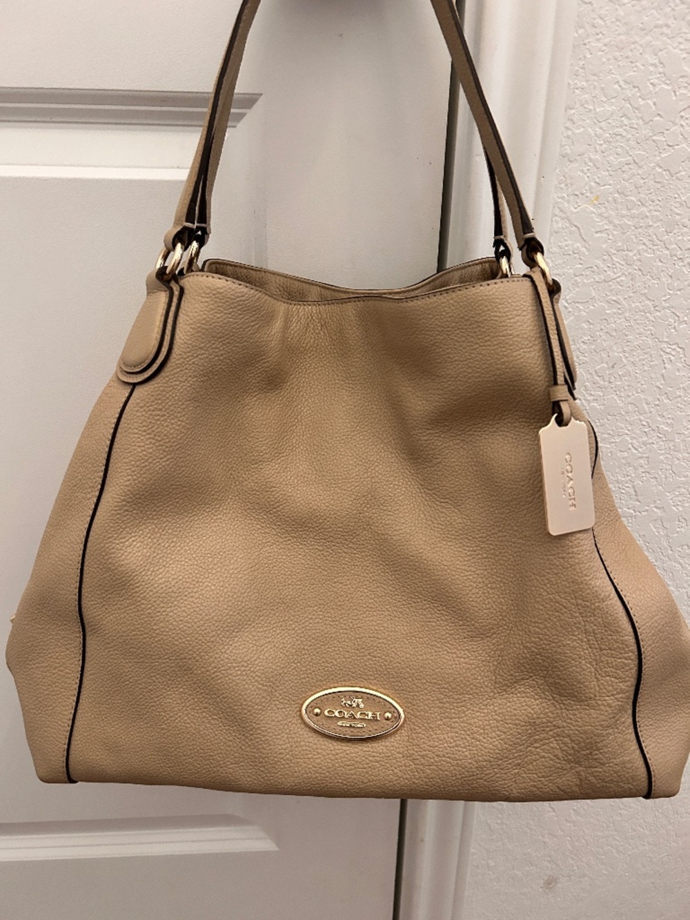 Coach Turnlock Edie 31 Pebbled Shoulder Bag Taupe